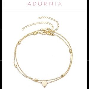 Adornia 14kt Gold Plated Heart Adjustable Anklet Set